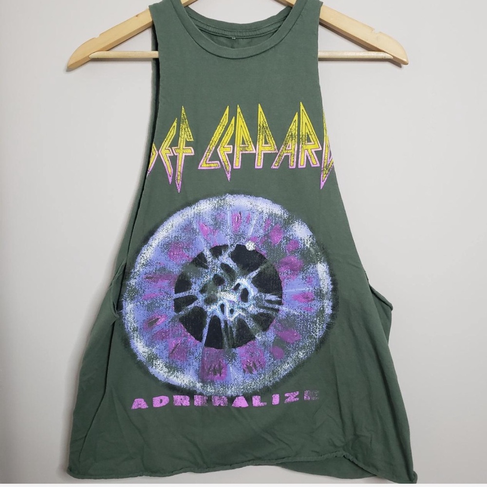 Def Leppard Adrenalize Graphic Muscle Tank - Green with Yellow & Purple Logo